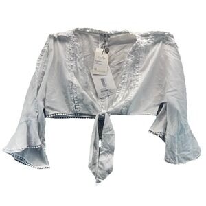 Charo Ruiz Ibiza White Ruffle/Weaved Tie Crop - Medium Festival Rave Top